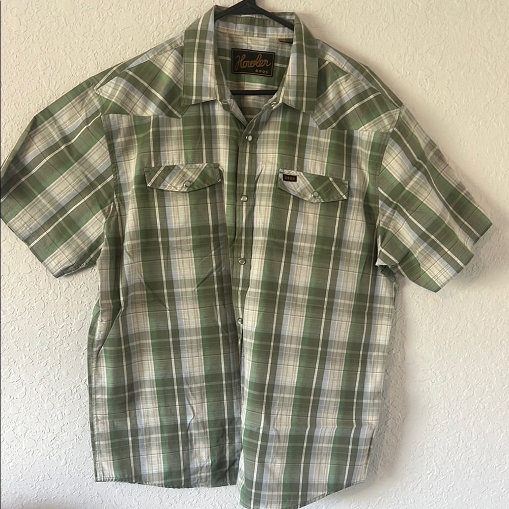 Howler Brothers Green and White Casual Pearl Snap